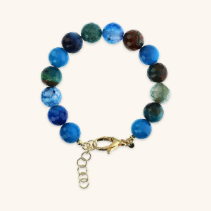 18Kt Yellow Gold Plated 925 Silver Bracelet with Faceted Agate Natural Stone