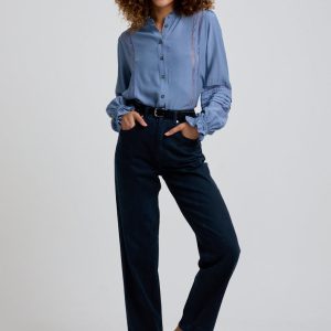 Abby Lace Insert Blouse In Blue