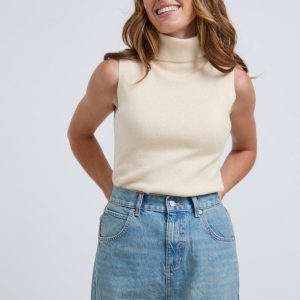 Alexia Roll Neck Knit Top In Cream