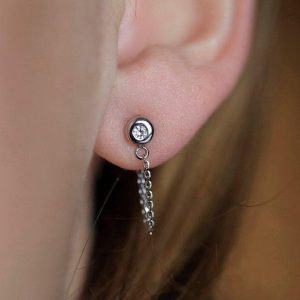 Gold Chain Earrings, Diamond Cuff Earring