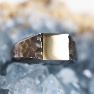 Hammered mens signet ring - Ready to Ship