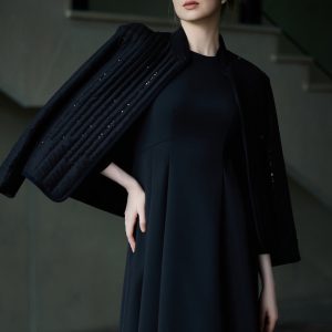 LONG SLEEVE CREW NECK A-LINE DRESS