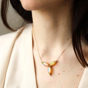 Rainbow Opal Silver Necklace, Statement Necklace