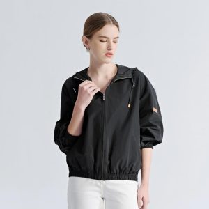 RELAXED DROPPED SHOULDER BOMBER JACKET W/ HOOD