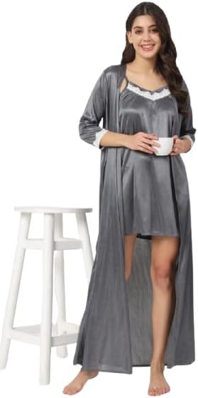 Sleepwear Womens Satin Nightgown with Robes Set 2 Piece Sexy Lace Cami Nightwear