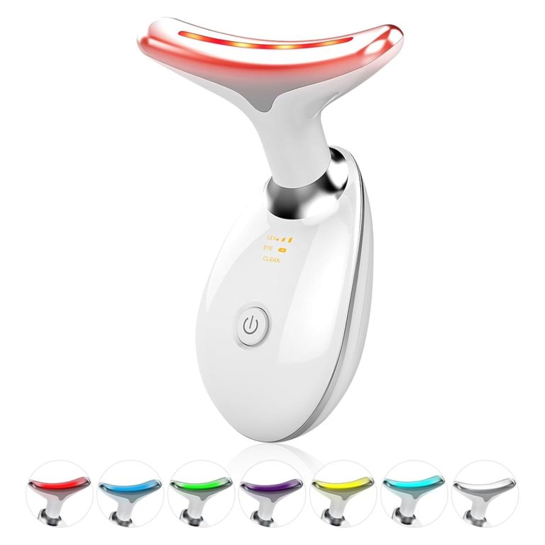 Face Light Therapy Device Based on Triple Action LED Thermal and Vibration Technologies Face and Neck Beauty Device with 7 Color LED for Home Use Improve SkinGlossy White