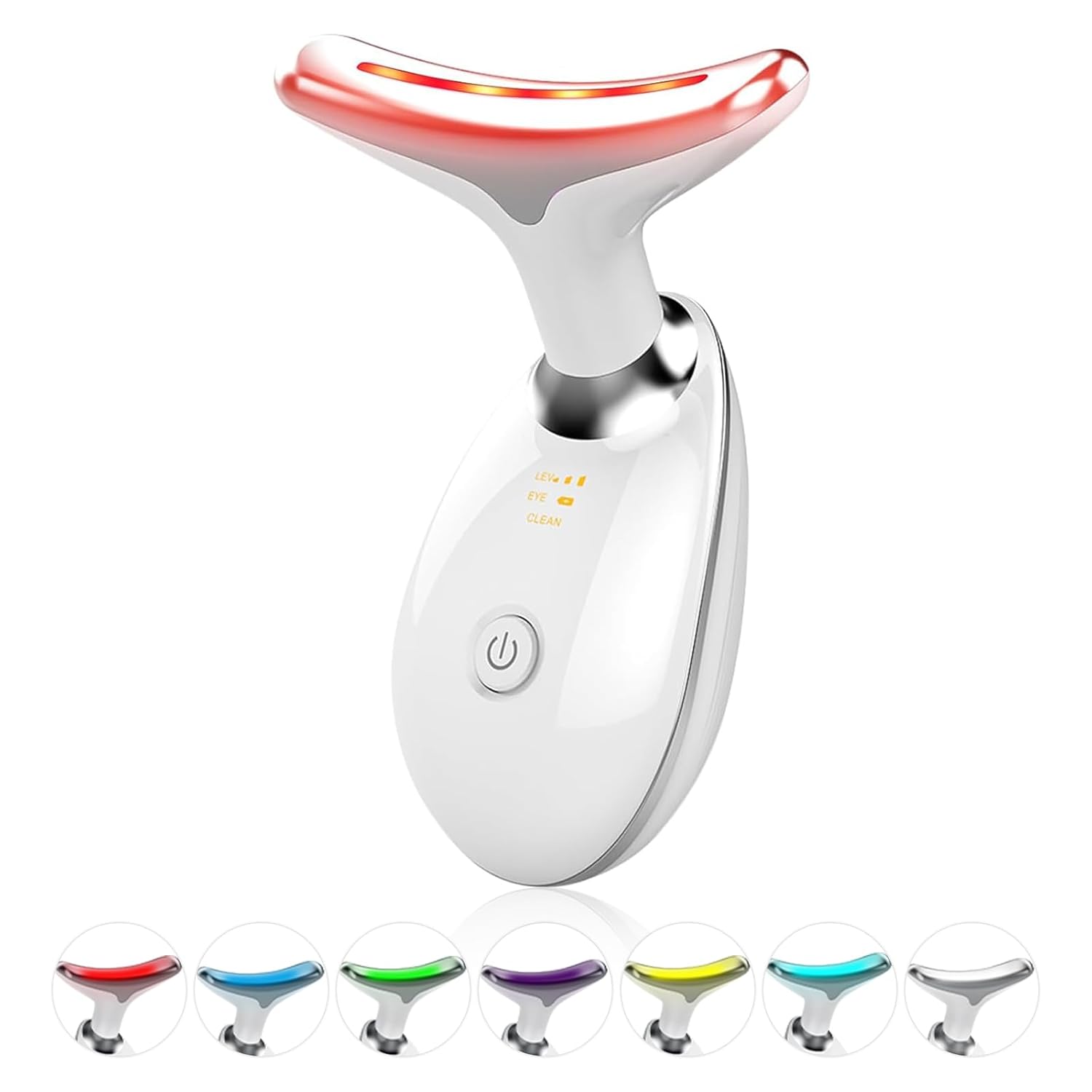 Face Light Therapy Device Based on Triple Action LED Thermal and Vibration Technologies Face and Neck Beauty Device with 7 Color LED for Home Use Improve SkinGlossy White