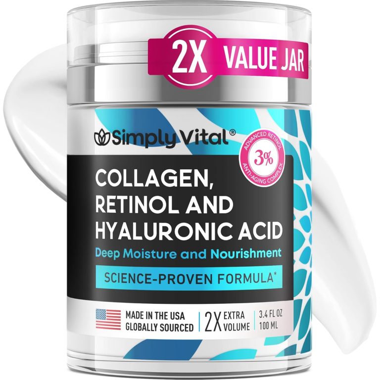 SimplyVital Collagen, Retinol & Hyaluronic Acid Cream – Anti-Aging Retinol Cream for Face, Neck & Dcollet – Made in USA – Daily Moisturizer Face Cream – 3.38 fl oz