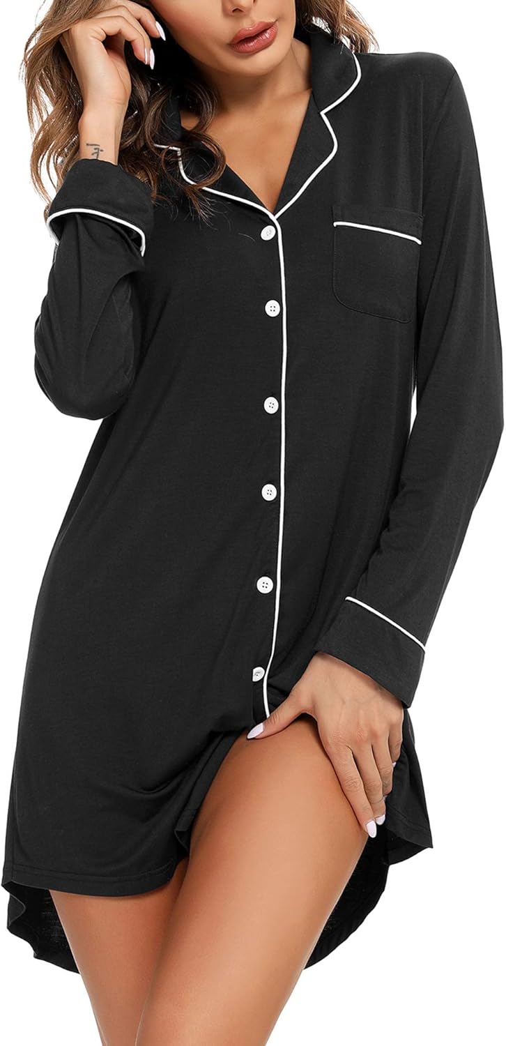 Senert Nightgowns for Women Short/Long Sleeve Sleep Shirt Button Down Night Gowns Maternity Pajamas Nursing Dress Sleepwear