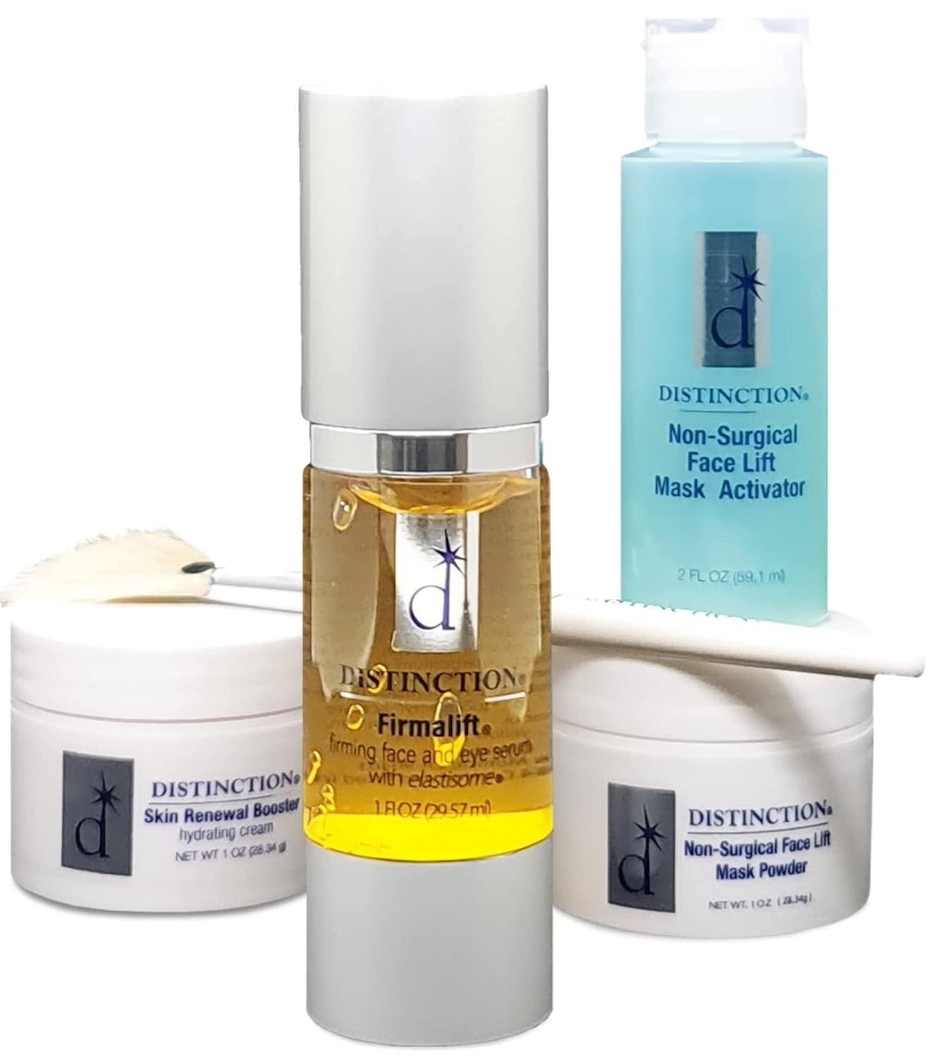 Distinction Non Surgical Face Lift Kit | Lifts Tightens Tones | Includes Firmalift Face and Eye Serum Mask Powder Mask Activator and Brush