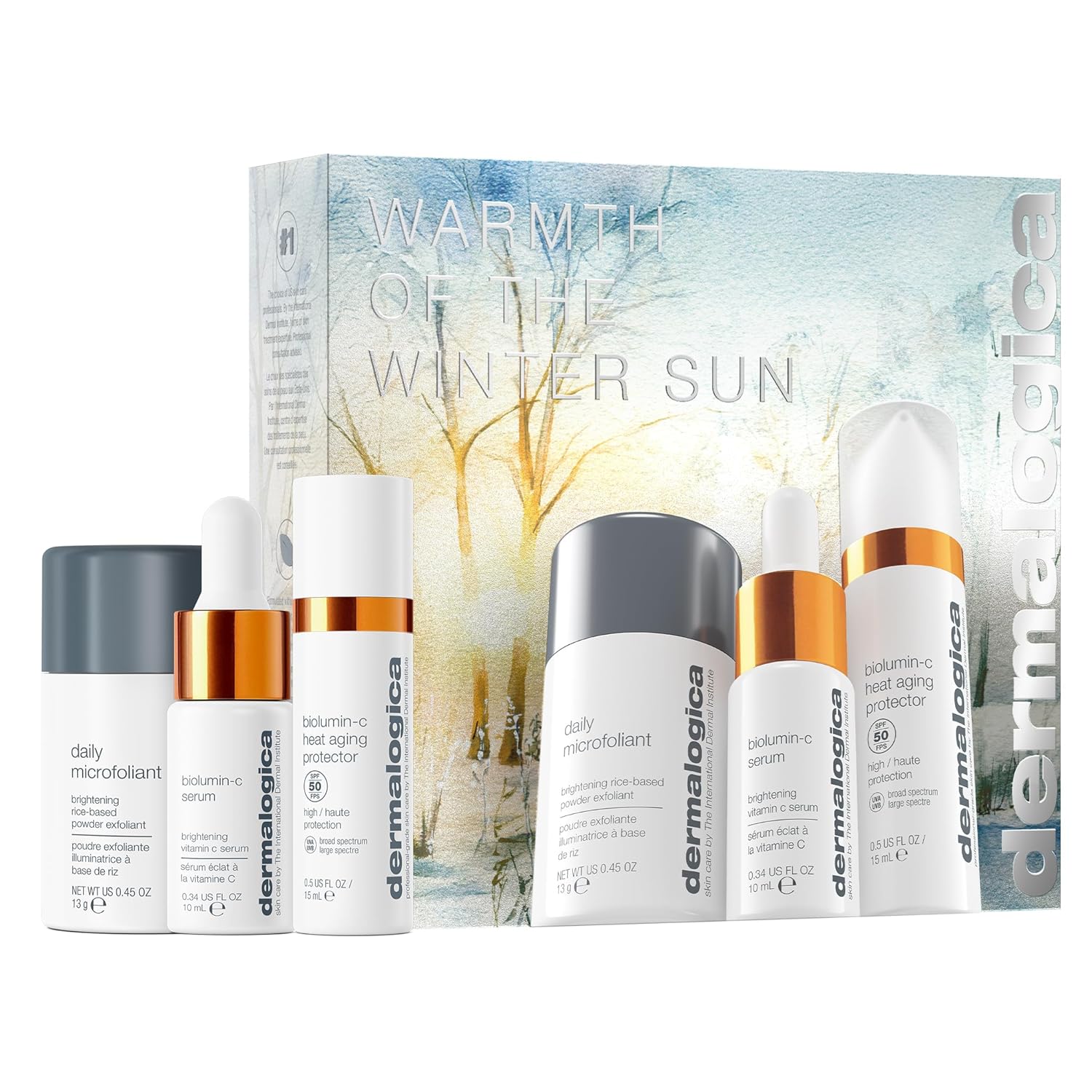 Dermalogica Warmth of the Winter Sun Travel Sized Skin Care Set Includes Face Exfoliants Facial Serum and Moisturizer with SPF